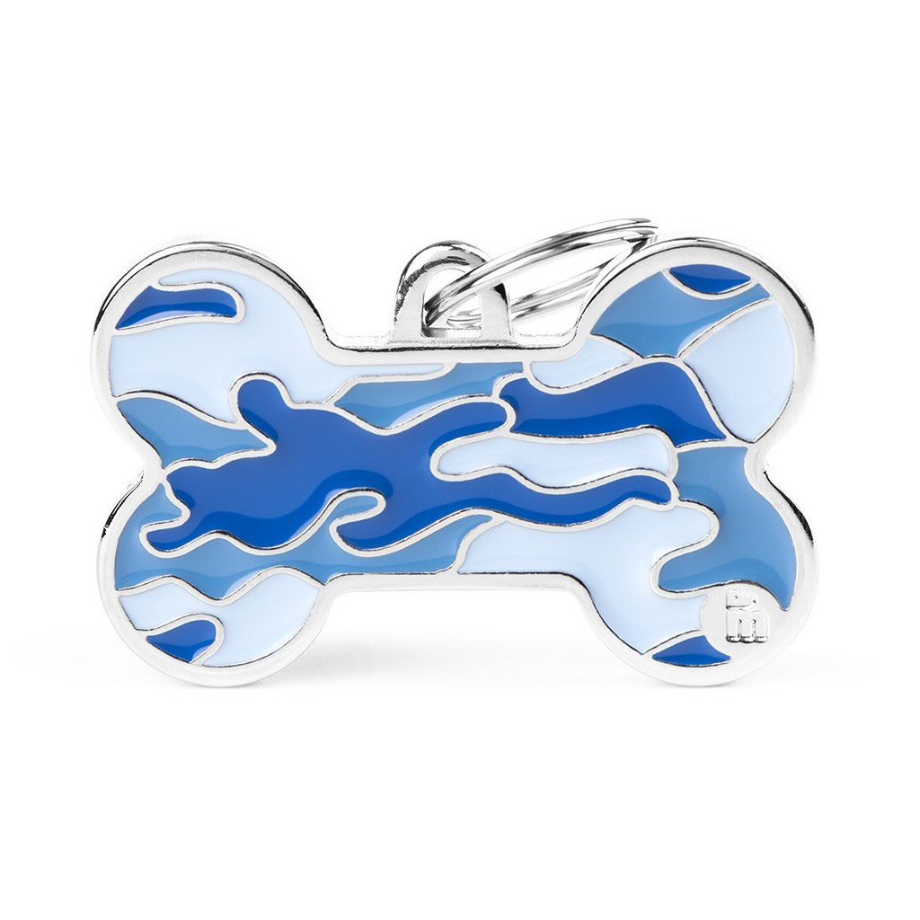 Myfamily Medaglietta Per Cani Style Camouflage Osso XL Blu Myfamily Medaglietta Per Cani Style Camouflage Osso XL Blu